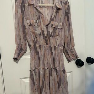 Lovestitch Geometric Long Sleeve Dress in Neutral Tones